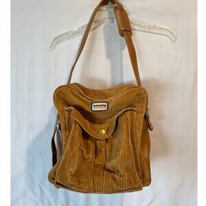 Vintage 70s ActionPak by Samsonite travel pouch shoulder bag tan corduroy brass